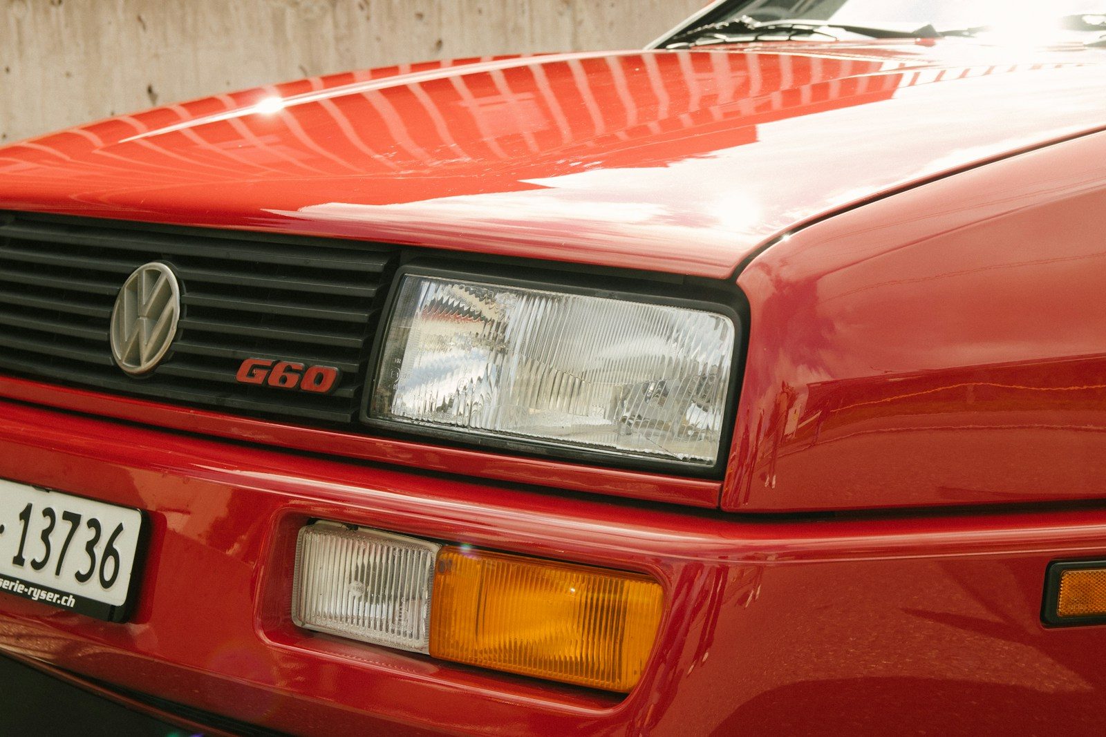 Close-up of a red volkswagen corrado g60 car.